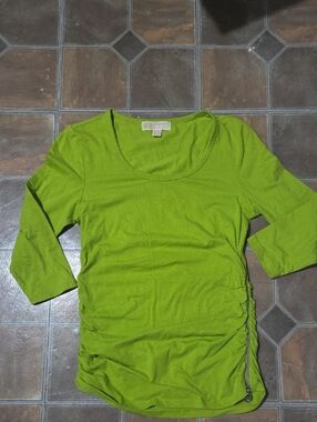 Michael Kors Ladies' Scoop Neck 3/4 Sleeve Top - Lime Green